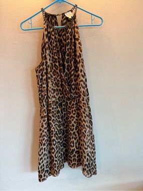 Parker Leopard Print Chain Halter Mini Dress Brown Animal Print Size L